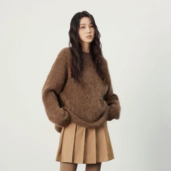 Осенне-Зимний Новый женский модный повседневный утолщенный теплый пуловер из шерсти альпаки с круглым вырезом