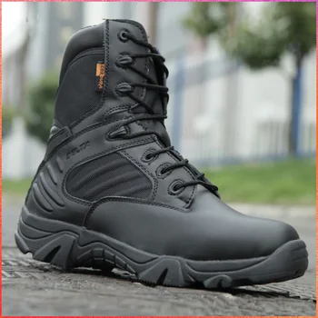 2023 Черные мужские тактические боевые ботинки с высоким берцем, армейские ботинки, походные ботинки, размер 46, легкая рабочая защитная обувь, ботильоны