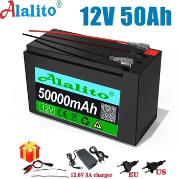 12 В 50Ah 18650 литиевая батарея для Солнечных панелей 30A встроенный сильноточный аккумулятор электромобиля BMS + зарядное устройство 12,6 В