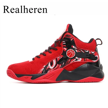 Мужская баскетбольная обувь красного цвета с высоким берцем, кроссовки для мальчиков, спортивная обувь для тренировок, дышащая, противоскользящая