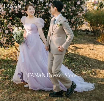 Вечерние платья с квадратным вырезом FANAN, Корейские платья с пышными рукавами, Фиолетовый корсет из органзы, свадебные Женские вечерние платья, платья для выпускного вечера