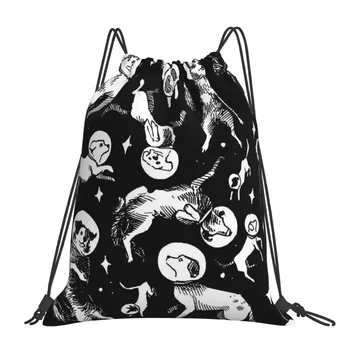 Космические собаки (черный фон) Рюкзак, портативные сумки на шнурке, карманная сумка на шнурке, сумка для мелочей, сумка для книг для мужчин и женщин