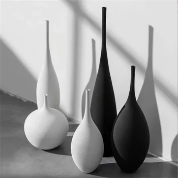 Керамическая ваза, черно-белая, простой креативный дизайн, Художественное украшение ручной работы, модель гостиной, украшение вазы для комнаты, Домашний декор