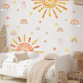 Креативная наклейка на стену с изображением Радуги, Солнца и Звезды, Фоновая Наклейка на стену гостиной Дома, Центра раннего образования, Декоративная наклейка Самоклеящаяся