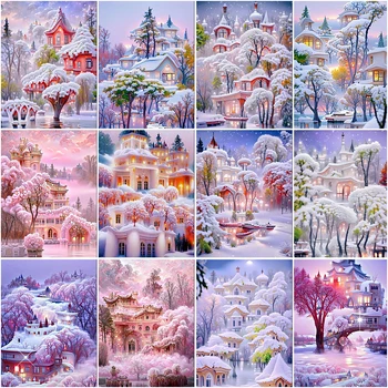 Пейзаж 5D алмазная живопись, красивый дом в снегу, алмазная живопись, инкрустированная полной алмазной вышивкой, картина для украшения дома