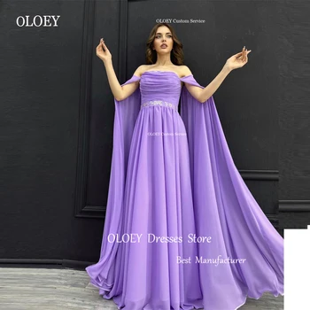 OLOEY Элегантные вечерние платья из шифона лавандового цвета с длинными рукавами-накидками без бретелек, женские элегантные платья для выпускного вечера, официальная вечеринка