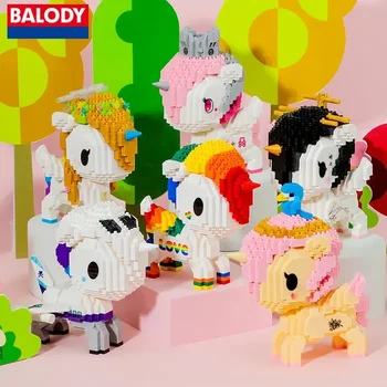 Строительные блоки BALODY unicorn, модель сборки из микрочастиц, украшения Kawaii, развивающие детские игрушки, поделки, украшения для дома