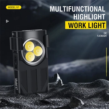 Мини-фонарик BORUiT V7 EDC 1100LM, брелок для ключей, USB-C Перезаряжаемый светодиодный фонарик, водонепроницаемый с магнитом, УФ-рабочий светильник