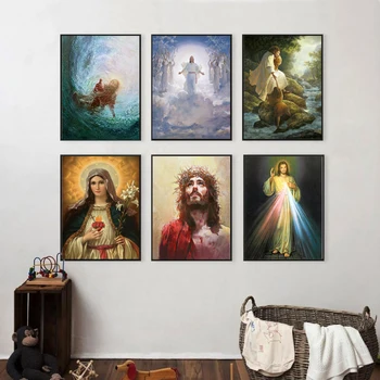 Христианский Иисус Библейские истории Спасает мир Настенное искусство Живопись на холсте Плакаты и принты Настенные панно для декора гостиной