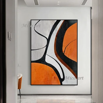 Настенные картины ручной работы, экспонаты Оранжево-белого цвета, абстрактный акриловый холст, картина маслом для декора отеля, Безрамное произведение искусства