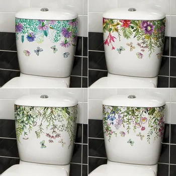 Наклейки для туалета в ванной, современный минималистичный цветочный узор, самоклеящиеся картины для украшения ванной комнаты