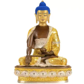 Высококачественная Позолота статуи Будды Азия, Непал, Тибет, храм, благослови, сохрани, исцели, удачи, статуя будды Шакьямуни