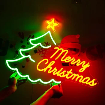 Веселого Рождества, светодиодные неоновые вывески для рождественской домашней вечеринки, Украшение стен, Неоновый свет, декор спальни, гостиной, неоновые огни, вывеска