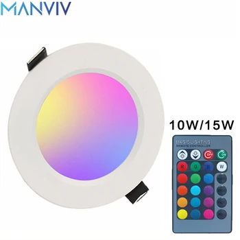 MANVIV 10 Вт 15 Вт Светодиодный Светильник Встраиваемый Потолочный Светильник RGB Цветной С Дистанционным Управлением Светодиодный Прожектор Светодиодная Панель Down Light AC 85-265 В