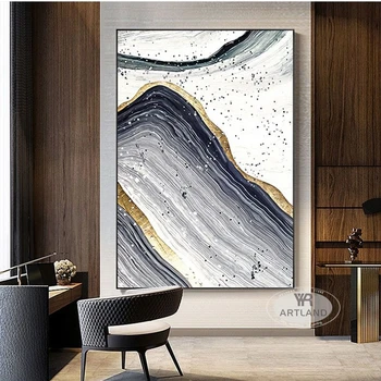 Картина маслом из акриловой золотой фольги ручной работы для декора интерьера Абстрактные горы Пейзаж Арт-плакат для гостиной крыльцо
