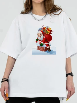 Акварель Счастливого Рождества Мода 90-х Новое Поступление Женская футболка с коротким рукавом и забавным графическим рисунком Модная женская футболка