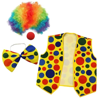 Костюм клоуна из 4 упаковок-Клоунский парик с клоунским носом, галстук-бабочка и жилет для косплей-вечеринок, карнавалов, ролевых игр в стиле переодевания