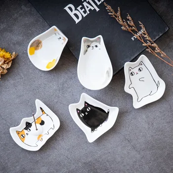 Японская керамическая тарелка для приправ для кошек, Маленькая тарелка для котенка, блюдо для макания соуса, Подставка для фруктовых закусок, Подставка для ароматических палочек, подставка для ароматических палочек