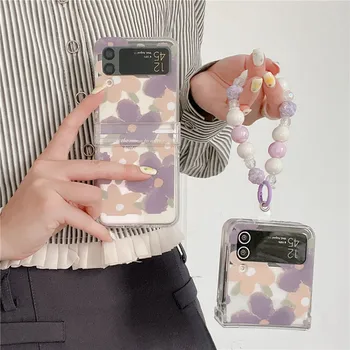 Чехлы для телефонов с акварельным цветочным браслетом для Samsung Galaxy Z Flip 4 3, 5G, роскошный жесткий чехол для Samsung Z Flip4 Flip3