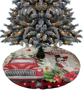 Юбка для рождественской елки со снеговиком и пуансеттией, рождественские украшения для дома, круглые юбки для рождественской елки, базовая крышка