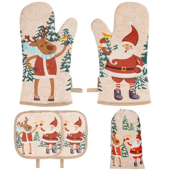 BESTONZON 1 комплект рождественской прихватки для духовки, Термостойкая накладка для держателя кастрюли, защитные перчатки для духовки