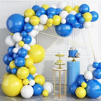 127 Упаковок Сине-бело-желтой гирлянды из воздушных шаров Для детей и взрослых, День рождения, Детский Душ, Юбилей, Вечеринка для пикника, Декоративный воздушный шар