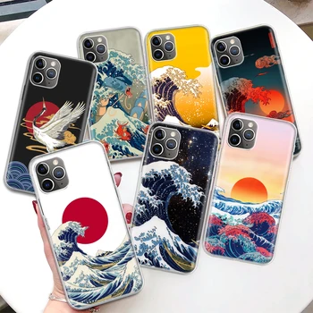 Японский Стиль Wave Art Coque Чехол Для Телефона iPhone 11 13 14 Pro Max 15 Ultra 12 Mini 7 Plus 8 + X XR XS SE 6S 5S Apple Soft