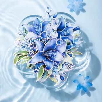 20 Листов Серии Blue Flower Sea, винтажная лазерная серебряная наклейка для домашних животных, Креативный журнал 
