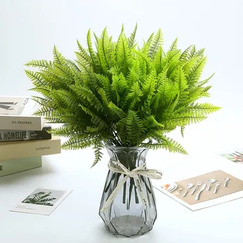 1шт искусственных зеленых листьев персидского папоротника, декор комнаты, искусственные пластиковые листья растений, украшение дома, стола для свадебной вечеринки, балкона