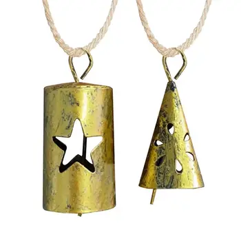 Подвесные Рождественские колокольчики, Праздничный Фестивальный Металлический Освященный дизайн с веревкой, праздничные подвески в виде рождественской елки для дверей