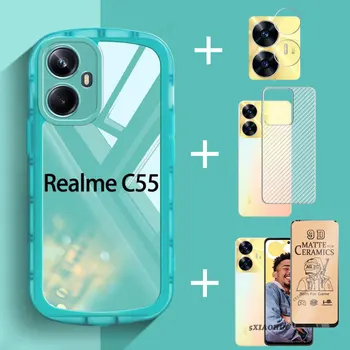 4в1 для Realme C55 Чехол для телефона Realme C53 C55 Силиконовый мягкий чехол + Керамическая защитная пленка + пленка для линз + Задняя крышка