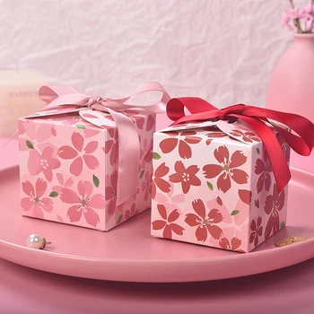 20 шт./лот Креативная новая свадебная коробка конфет Cherry Blossom Серии Holiday Small Gift Квадратная упаковочная бумажная коробка с лентой