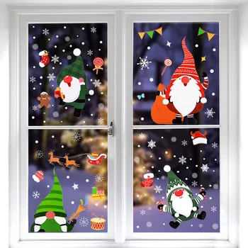 Санта Гном Рождественское Окно Цепляется За Стеклянное Окно Наклейки На Стены Стикеры Зима Рождество Натал Ноэль Навидад Новогоднее Украшение для Дома
