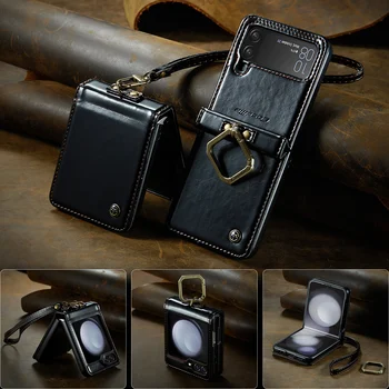 для samsung flip5 Защитный Портативный Чехол-ремешок для Телефона Samsung Galaxy Z Flip 5 Zflip5 5G Кожаный Защитный Чехол Capa