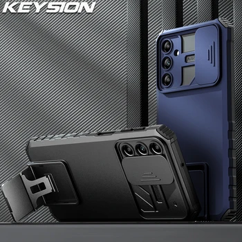 KEYSION Противоударный Бронированный Чехол для Samsung A24 4G Slide Защита объектива камеры Live Stand Задняя Крышка Телефона Galaxy A24