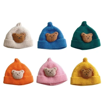 Детская шапочка-бини с медвежонком, уютные и стильные зимние аксессуары для малышей H37A