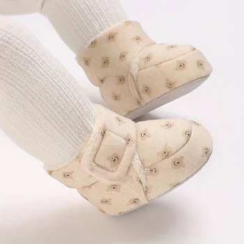 Детские мультяшные милые однотонные ботинки для малышей с крючком, теплая плюшевая подкладка, нескользящая мягкая подошва, ботильоны для прогулок для маленьких детей