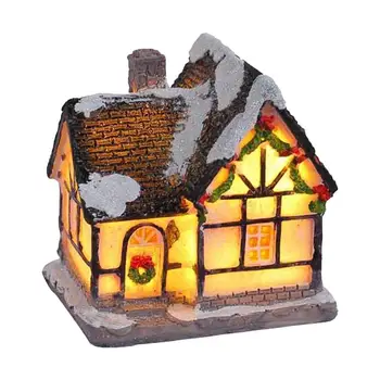 Фигурка деревенского домика из светящейся смолы, Коттедж на Рождество, Экологичный деревенский дом с батарейным питанием Для обеденного стола