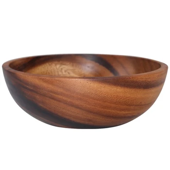 Натуральная деревянная салатница ручной работы Классическая Большая круглая салатница для супа Тарелки для столовой посуды Деревянные кухонные принадлежности