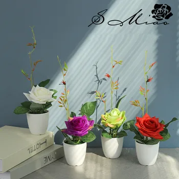 Искусственные тюльпаны, цветы, растения на открытом воздухе, искусственный пластик-Розы, искусственные цветы, Подвесные растения в горшках