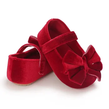 Обувь для маленьких девочек С резиновой мягкой подошвой, нескользящий узел-бабочка, уличные однотонные туфли для новорожденных, для первых ходоков, туфли принцессы