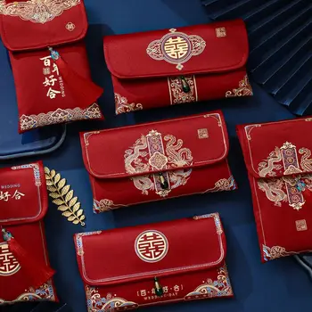 Парчовый красный конверт с карманом для денег Сумка для новогодних благословений Китайский весенний фестиваль