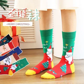 Новые рождественские носки Санта-Клауса, весна-лето, трендовые мужские и женские хлопчатобумажные носки с рисунком снеговика