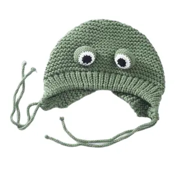 DeePom / 2020 Осенне-зимняя вязаная шапка ручной работы с мультяшными глазами для девочек и мальчиков, детская зимняя шапка-бини с защитой ушей, детская зимняя шапка
