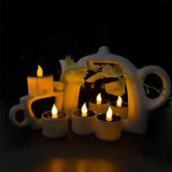 Солнечная Приведенная В действие Светодиодная Свеча Светло-Желтого Цвета Мерцающая Чайная Лампа для Фестиваля Свадебного Торжества Домашнего Декора