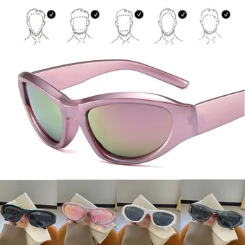 Новые солнцезащитные очки Y2K Sports в стиле панк, женские Брендовые дизайнерские очки с овальными очками, мужские Роскошные Солнцезащитные очки UV400, Красочные зеркальные Модные очки