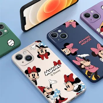 Чехол Disney Carton Mickey Minnie для Apple iPhone 13 Mini 11 Pro 15 15 Pro Max 13 12 14 Plus 14 TPU Мягкая Квадратная Жидкая Крышка