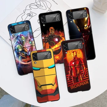 Чехол Для Samsung Galaxy Z Flip 4 3 5G Черный Жесткий Роскошный Бампер ZFlip3 Модный Чехол Для Телефона с Защитой От Падения С Логотипом Marvel Iron Man