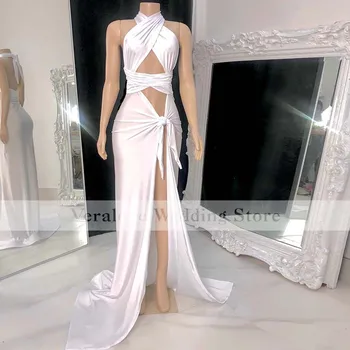 2021 Сексуальное белое вечернее платье Русалка с разрезом на шее, пышные свадебные платья для выпускного вечера