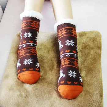 Зимние мужские и женские утолщенные и флисовые силиконовые нескользящие носки для взрослых, теплые носки для ног на месяц